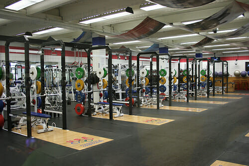 A fully stocked weight room.