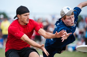 Doublewide's Dalton Smith gets the D on the first throw of the 2012 USA Ultimate Club Championships.