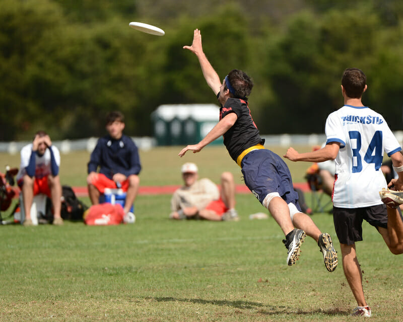 A Heva Havas player lays out for the disc against Truck Stop at the 2012 Mid-Atlantic Regionals