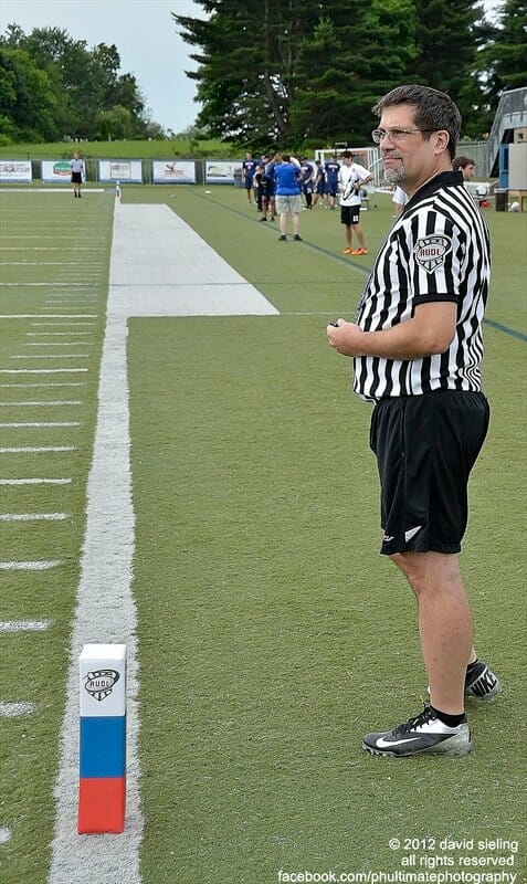 American Ultimate Disc League referee Mark Evangelisto working for the Rhode Island Rampage.