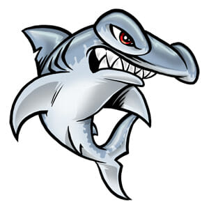The Tats and Tags hammerhead shark logo.