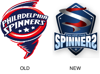 The old and new logos for the Philadelphia Spinners.