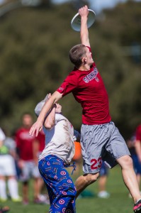 Stanford's Xavier Mignot makes the catch over Texas A&M Mat Bennett at the Stanford Invite.