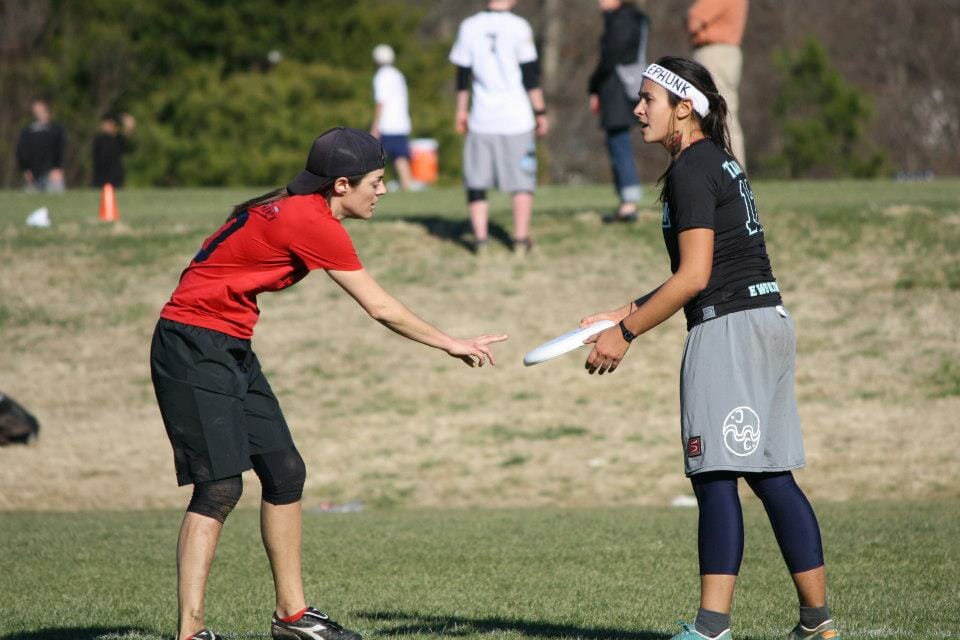 Tufts' Claudia Tajima with the disc as Ewo faced Iowa at the 2013 Queen City Tune Up.