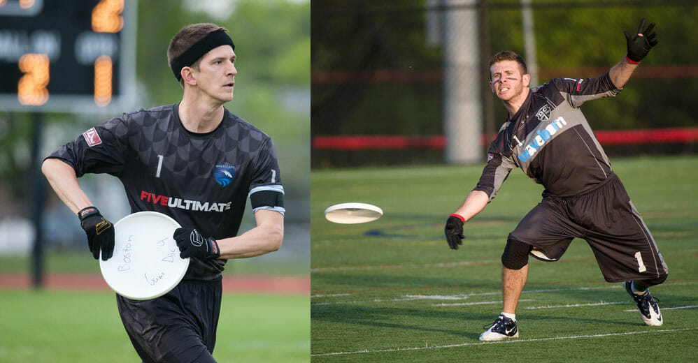 Josh Markette (Boston Whitecaps) and Daniel Kantor (DC Current) prepare to face off in the Major League Ultimate Eastern Conference finals.