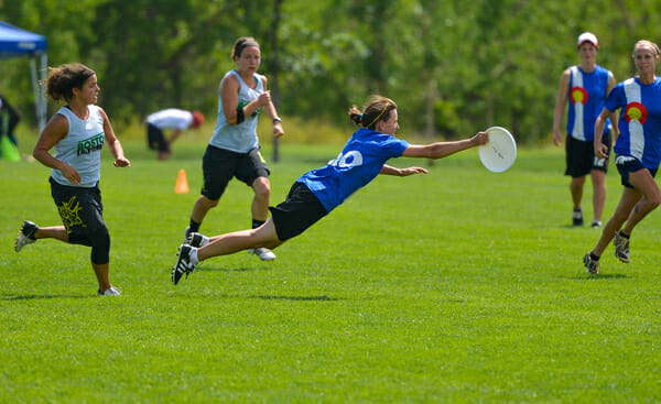 A Molly Brown's player lays out against Brute Squad at the 2013 Colorado Cup.