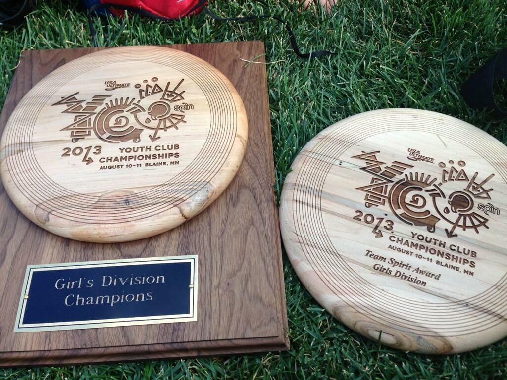 The U19 Seattle Girls' trophies from the 2013 Youth Club Championships.