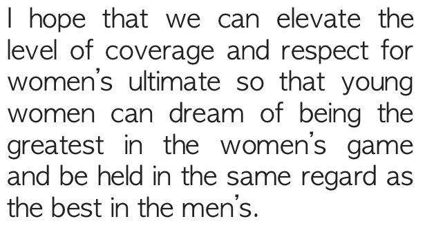 Emily Baecher on Women's Ultimate.