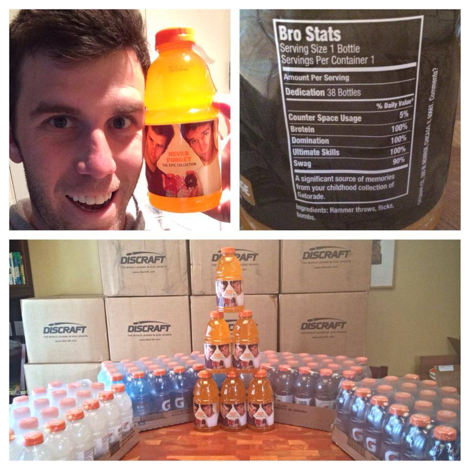 Brodie Smith poses with his custom-labeled Gatorade bottles.