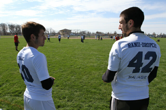 Pittsburgh's Marcus Ranii-Dropcho and Max Thorne on the sideline at 2014 Ohio Valley Regionals.