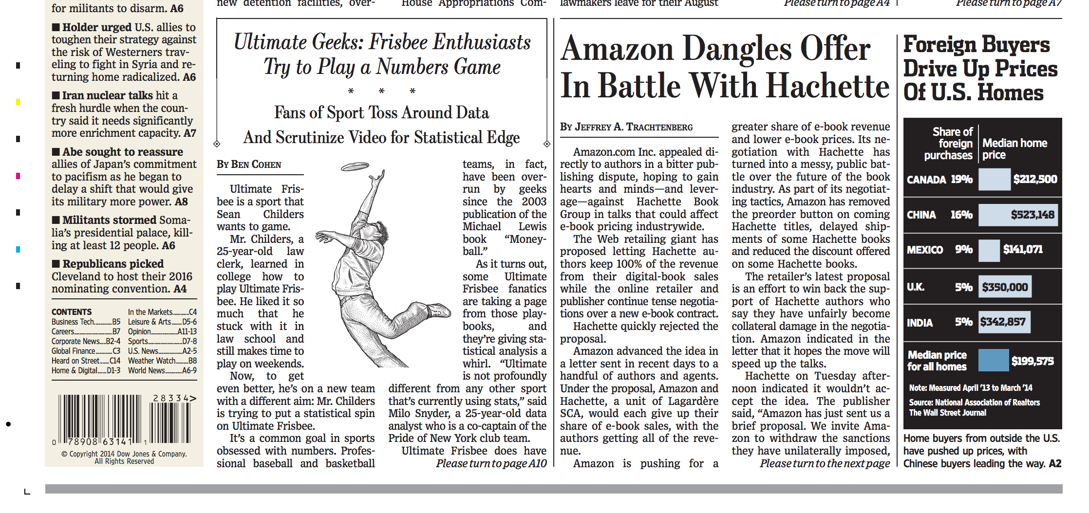 July 9, 2014 Wall Street Journal homepage.