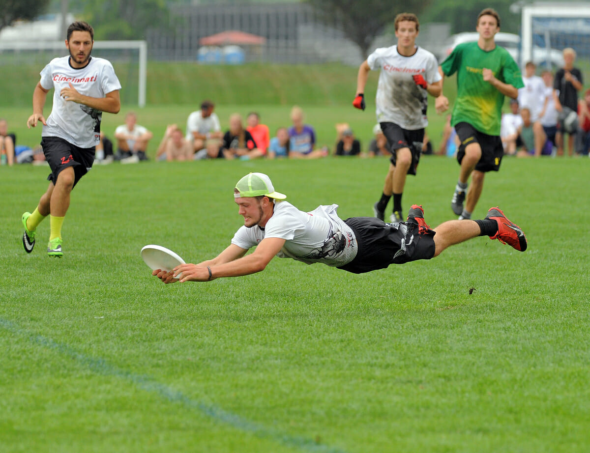 A Cincinnati player lays out in the finals of the 2014 YCC.