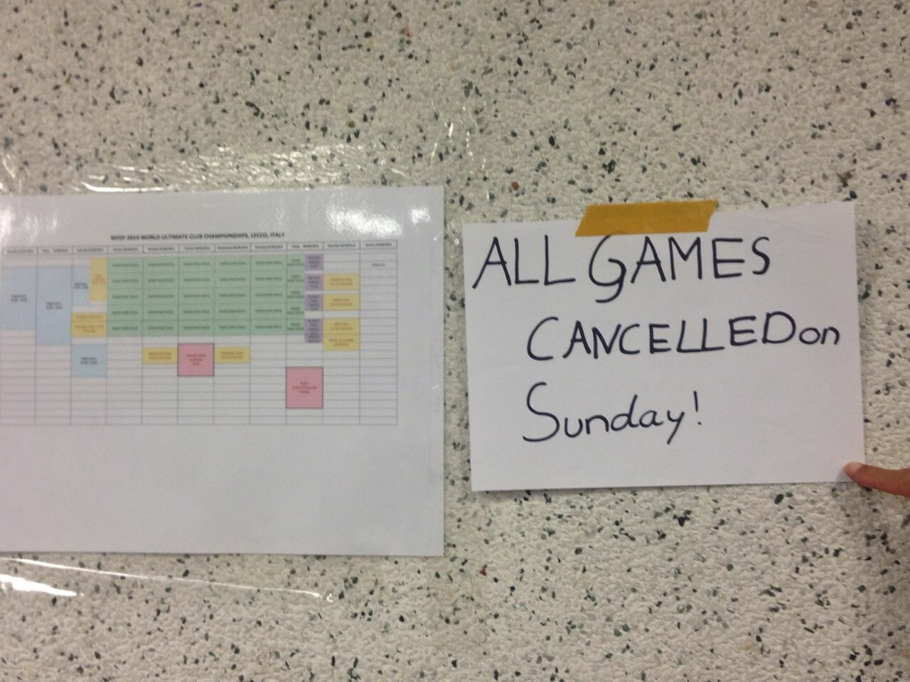 Games were canceled on Sunday around 9 PM Saturday night.