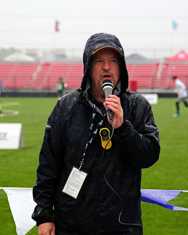 A rain-soaked USA Ultimate CEO Tom Crawford. Photo: Alex Fraser -- UltiPhotos.com