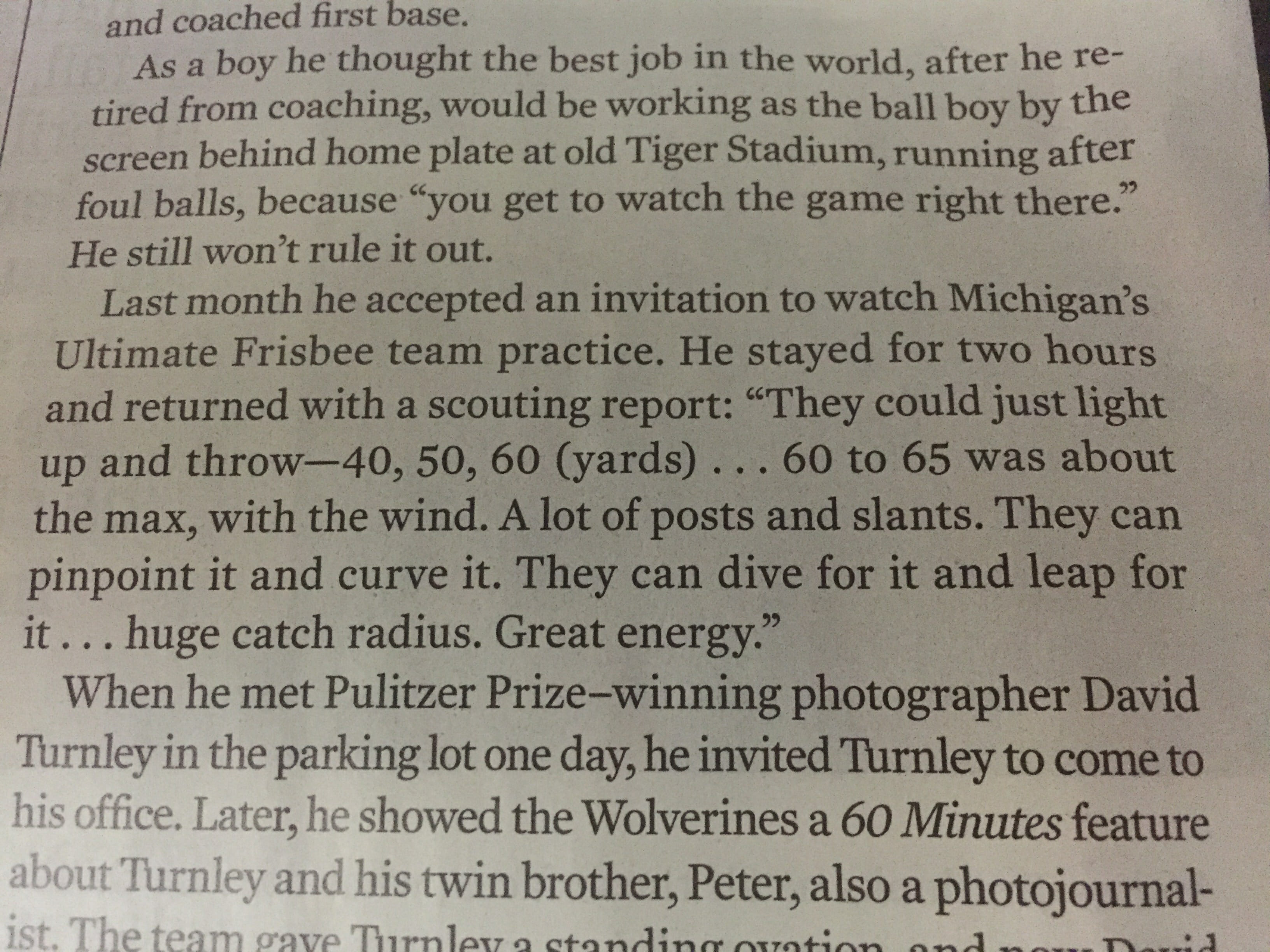 Jim Harbaugh Scouting Report on Ultimate Frisbee