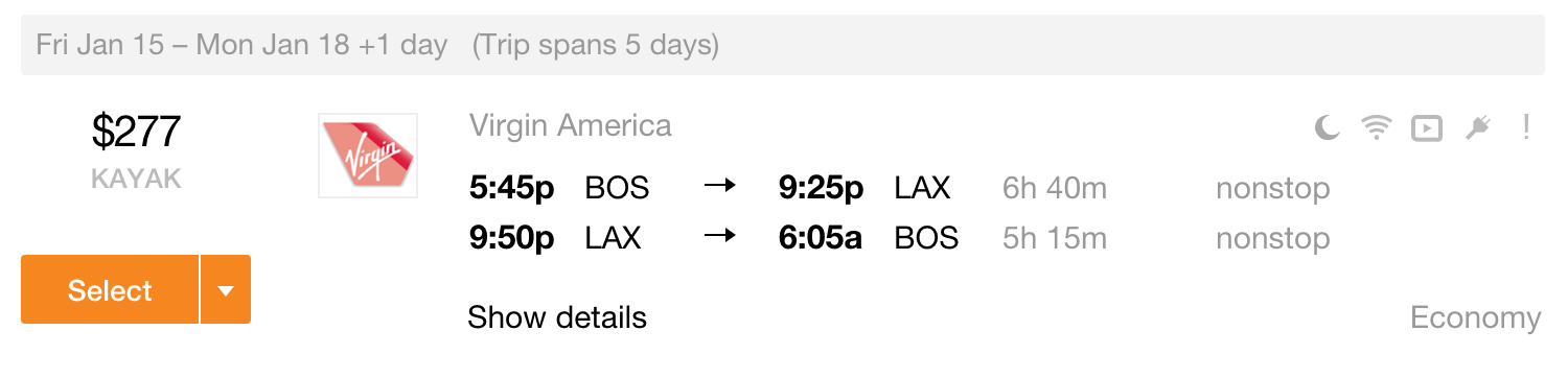 BOS-LAX Lei Out Fares
