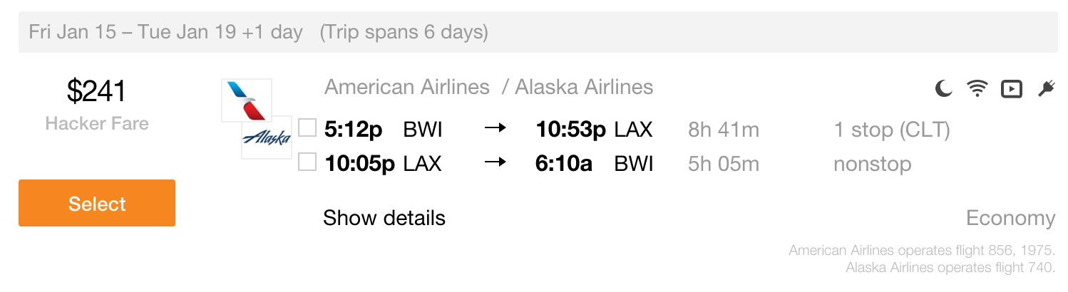BWI-LAX Lei Out Fares