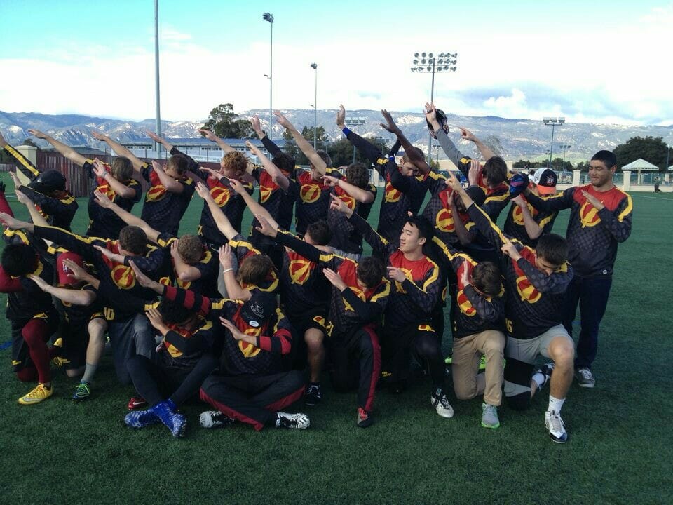 Stanford dabs after winning the 2016 Santa Barbara Invite. Photo: Stanford Bloodthirsty.