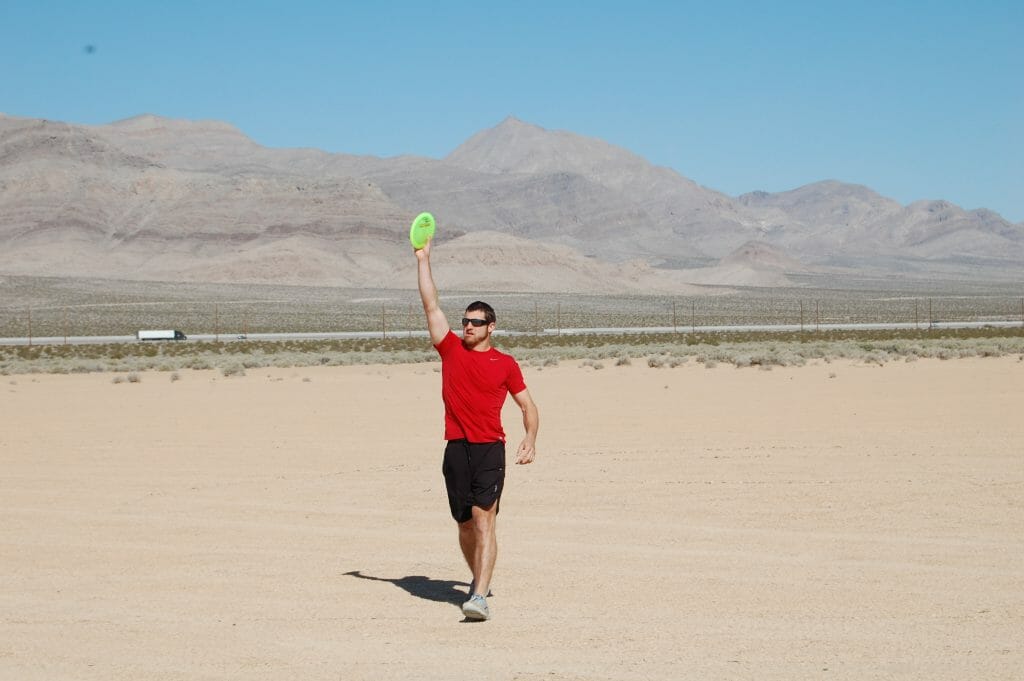 David Wiggins Jr. signals that he is ready to throw Saturday at the High Desert Distance Challenge. He set a new world distance record yesterday at the event. 
